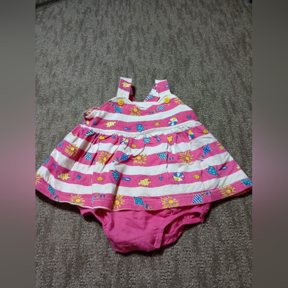 Circo Pink and White Striped Baby Dress with Playful Prints